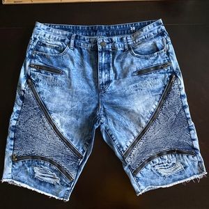 D Lux Denim Brands Ribbed Moto Shorts Mens 38 Blue Denim Shorts Distressed